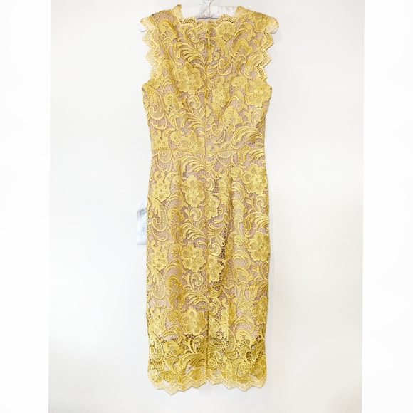 NWT Dress The Population Claudette Crochet Lace Sheath Dress in Yellow - Picture 9 of 16